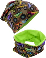 HECKBO Kinder Jungen Beanie Wintermütze & Schal Set mit Fleece-Futter - Monster Truck - 2-8 Jahren - 95% Baumwolle - weiches & pflegeleichtes Stretch-Material
