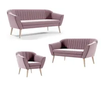 Zestaw do salonu 3-osobowa sofa 2-osobowa + fotel, komplet kanapa 321 aksamitny róż
