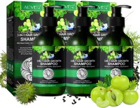 Shampoo 3-in-1 mit Rizinusöl Amlaöl Schwarzkümmelöl Kopfhaut Pflege Haarwachstum, 3x 300ml