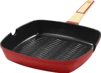 28x28cm rechteckige Grillpfanne ca. 5.5cm hoch KING® GOURMET ROT aus Aluguss mit keramisch verstärkter Antihaft-Beschichtung: XYLAN™ PLUS SILVER DIAMOND / Farbe: Rot