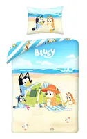 Bettset Bluey Familie am Strand, Hündchen, Bluey Bingo Bandit Chilli, wendbarer Bettbezug 140 x 200 cm und Kissenbezug 70 x 90 cm, Mehrfarbig, 100% Baumwolle