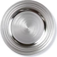 Dekoteller Kunststoff mit gerilltem Rand 33cm silber