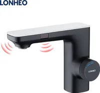 Lonheo Infrarot Sensor Wasserhahn Bad Automatik Waschtischarmatur mit Zwei Infrarotsensor Einhebelmischer Waschbecken Mischbatterie Badarmatur, Schwarz