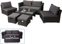 Zestaw polirattanowy HWC-J36, zestaw balkonowy/ogrodowy/salonowy Sofa ~ antracyt, ciemnoszare poduszki
