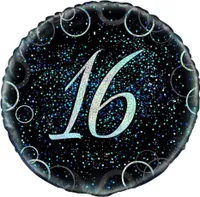Unique Party - Třpytky - Fóliový balónek, 16. narozeniny - Fólie SG24001 (jedna velikost) (černá/modrá)