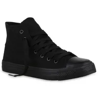 Mytrendshoe Damen High Top Sneakers Stoffschuhe Trendfarben Sportschuhe 814973, Farbe: Schwarz, Größe: 37