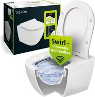 'aquaSu® Wand WC Spülrandlos 2.0, innovative Swirl Spültechnik, Spritzfrei & leise, Umweltfreundlich, Wasserzulauf seitlich, WC-Set Tondo, WC-Sitz mit Absenkautomatik, Duroplast Weiß, 04997 9