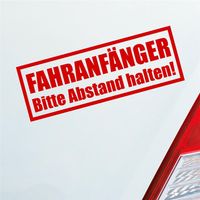 Auto Aufkleber Achtung Fahranfänger Spruch Fahrschule 20x7 cm Rot Sticker Heckscheibenaufkleber
