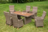 Merxx Toskana Gartenmöbelset 13tlg., 6 Sessel verstellbar durch Gasdruck, 6 Auflagen, Tisch 185 x 90 cm, Aluminium/Kunststoffgeflecht/Akazie