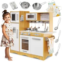 XXL Kinder-Holzküche mit LED-Beleuchtung, Backofen, Kühlschrank und Zubehör, ab 3 Jahre