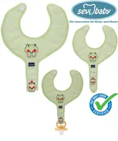 Lätzchen mit Schnullerband Spucktücher in Grün Frosch Motiv  Sevibaby