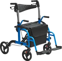 VEVOR 2 w 1 rollator i krzesło transportowe dla seniorów składane połączenie rollatora z wózkiem inwalidzkim i podnóżkami lekki aluminiowy rollator z regulowanym uchwytem koła terenowe 136 kg niebieski