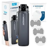 Wessper Activemax Triline 1l Wasserflasche + 3x Wessper Actitex Disc Filterpatrone | Flasche in Grau, komplett mit Wasserfilterpatrone