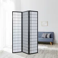Homestyle4u 162, Paravent Raumteiler 3 teilig, Holz Schwarz, Reispapier Weiß, Höhe 175 cm