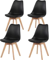 IPOTIUS 4 x Wohnzimmerstuhl Esszimmerstuhl Bürostuhl mit Massivholz Buche Bein,Retro Design Gepolsterter lStuhl Küchenstuhl Holz, Schwarz