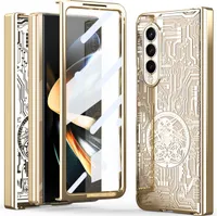 Luxusní galvanizovaná pouzdro pro Samsung Galaxy Z Fold 4 5G, ochrana pantu, průhledné pouzdro s fólií na displej Zlato