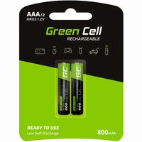 Green Cell 800mAh 1.2V 2 Stck Vorgeladene NI-MH AAA-Akkus - Akkubatterien AAA/Micro, sofort einsatzbereit, Starke Leistung, geringe Selbstentladung, wiederaufladbare Akku Batterie, ohne Memory-Effekt