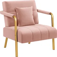 Yaheetech Polstersofa mit Armlehnen & Beine aus Metall Moderner Sessel mit Lendenkissen Loveseat fürs Wohnzimmer/Schlafzimmer Rosa