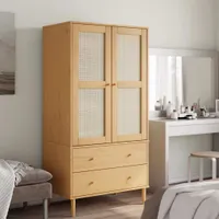 Šatníková skriňa SENJA ratanový vzhľad hnedá 90x55x175cm borovicové drevo
