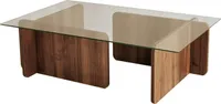 Skye Decor Wohnzimmertisch aus Holz und Glas, Nussbaumfarbe - Moderner Couchtisch, Beistelltisch & Sofatisch mit Glasplatte - 100% getempertes Glas