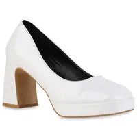 VAN HILL Damen Plateau Pumps Eckige Party Schuhe 839941, Farbe: Weiß, Größe: 36