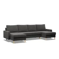 Grosses  U-Ecksofa mit Schlaffunktion, Wendekissen, Hellgrau