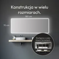 Lustro łazienkowe z oświetleniem TALOS Moon LED 180x70 cm - odporne na wilgoć dzięki aluminiowej ramie - jasny, neutralny biały kolor