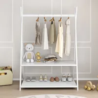 Kindergarderobe DANILO mit 1 Kleiderstange & 2 Ablageböden in weiß - Montessori Möbel für Kinderzimmer, freistehende Garderobe aus Massivholz mit Ablage.