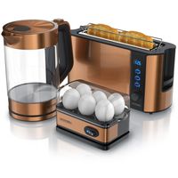 Arendo Frühstücks-Set kupferfarben, Eierkocher für 6 Eier, 1,7l Wasserkocher, Edelstahl Langschlitz Toaster