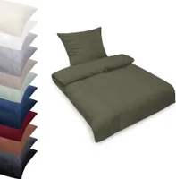 Bettwäsche Set 155x220-80x80cm 100% RENFORCE Baumwolle Kissenbezug Bettbezug, Farbe: Khaki