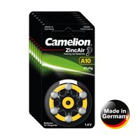 Camelion Hörgerätebatterie 60 Stück (10 Blister) Typ 10 Zinc Air P10 PR70 ZL4 Batterie für Hörgerät, Hörverstärker, Hörhilfe (A 10 Gelb)
