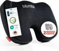 Blumtal Memory Foam Sitzkissen medium - Keilkissen zur Rückenentlastung - atmungsaktives Steißbeinkissen 70-90kg + Zwei waschbare Bezüge medium
