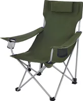 SONGMICS Campingstuhl, Klappstuhl, Outdoor-Stuhl mit Armlehnen, Kopfstütze und Getränkehaltern, stabiles Gestell, bis 150 kg belastbar, grün GCB09AG