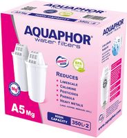 AQUAPHOR Filterkartusche A5 Mg. Pack 2 - gegen Kalk, Chlor, Schwermetalle & weitere Stoffe im Leitungswasser, passend für AQUAPHOR Provence, Prestige & Smile, hohe Filterkapazität (max. 350 l)