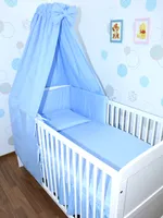 Primawela Baby Bettwäsche Set- 6 teiliges Set mit Vollstoff Himmel Bettset Nestchen 16. Blau