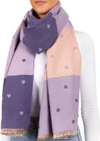 BRUBAKER Cashmirillo Damen Schal mit Herz Muster - 70 x 200 cm - Warm, Kuschelig und Oversized - Winterschal, Lila Flieder und Rosa