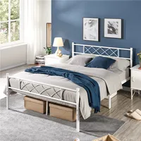 Yaheetech Metallbett Bettgestell mit Kreuzdesign Kopfteil, 140 x 200 cm Bettrahmen, Weiß