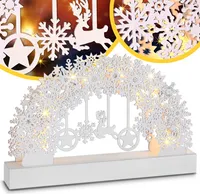 MONZANA® Schwibbogen Weihnachten Batteriebetrieben Timer Kabellos Holz LED Beleuchtung Deko Lichterbogen Weihnachtsdeko Schwippbogen Lichterkranz Weiß