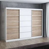 Schwebetürenschrank, 3-türig Schrank 200 cm mit 4 Schubladen, Retrostil  Premium! Moderne Garderobe für Kleidung. Verschiedene Farben (Weiß, Schwarz, Somona) Kleiderschrank FLIX