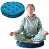 Bodenkissen Yogakissen sitzkissen rund 58 cm -  Meditationskissen XL Garten Outdoor kissen yoga und meditation groß floor cushion für balkon und kinderzimmer blau