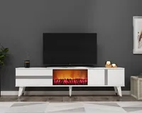 Skye Decor, Vania Fireplace - White, Silver, TV-Ständer, Weiß, 100 % MELAMINBESCHICHTETE SPANPLATTEN, 150 x 50 x 29,6 cm