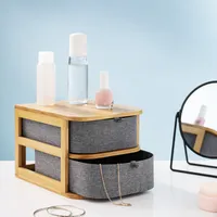 Navaris Make-Up Organizer aus Bambus - Aufbewahrung für Kosmetik - Ordnungssystem mit 2 Schubladen - Aufbewahrungsbox für Bad oder Schminktisch