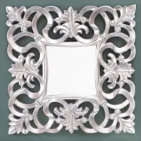 cagü: Romantischer Wandspiegel FLORENCE Silber Antik in Barock-Design Quadrat 75cm x 75cm