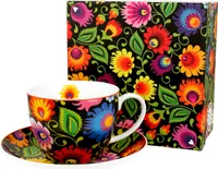 DUO ETNO 24678 Jumbobecher 470 ml mit Untertasse ETNIC mit Untertasse, New Bone China Porzellan