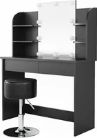 Vicco Schminktisch Charlotte, 108 cm mit LED Beleuchtung und Hocker, Schwarz