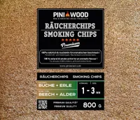 PINI Räucherchips Buche und Erle 1-3 mm gemischt 800 gr Smoking Chips Räucherspäne