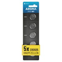ABSINA Knopfzellen CR2025 5er Pack - CR 2025 Knopfzelle auslaufsicher & langer Haltbarkeit - CR2025 Batterien Knopfzellen