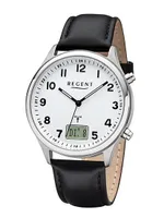 REGENT Herren-Armbanduhr Funkuhr Edelstahl analog-digital Quarz Lederband schwarz BA-446