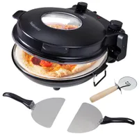 Heidenfeld Pizzaofen Napoli | Mobiler elektrischer Pizza Ofen - Bis 400°C - 1200 Watt - 135 mm großes Sichtfenster - Pizzastein - Timer
