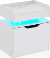 CLIPOP Nachtkommode, 50x35x55cm Nachtschrank 1 Nachtkonsole, Nachtkommode mit Verstellbarem LED Licht & USB-Anschluss